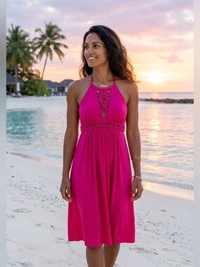 Vibrant Red Halter Dress